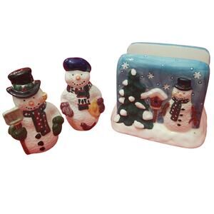 MEIWA Snowmen Serenade II Napkin Salt & Pepper Set hand-painted